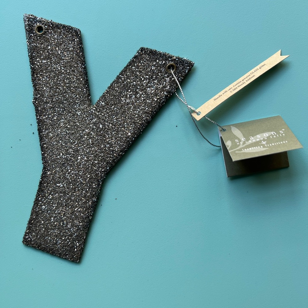 Seasons of Cannon Falls Glass Glitter Gray silver Letter Y by Wendy Addison nwt